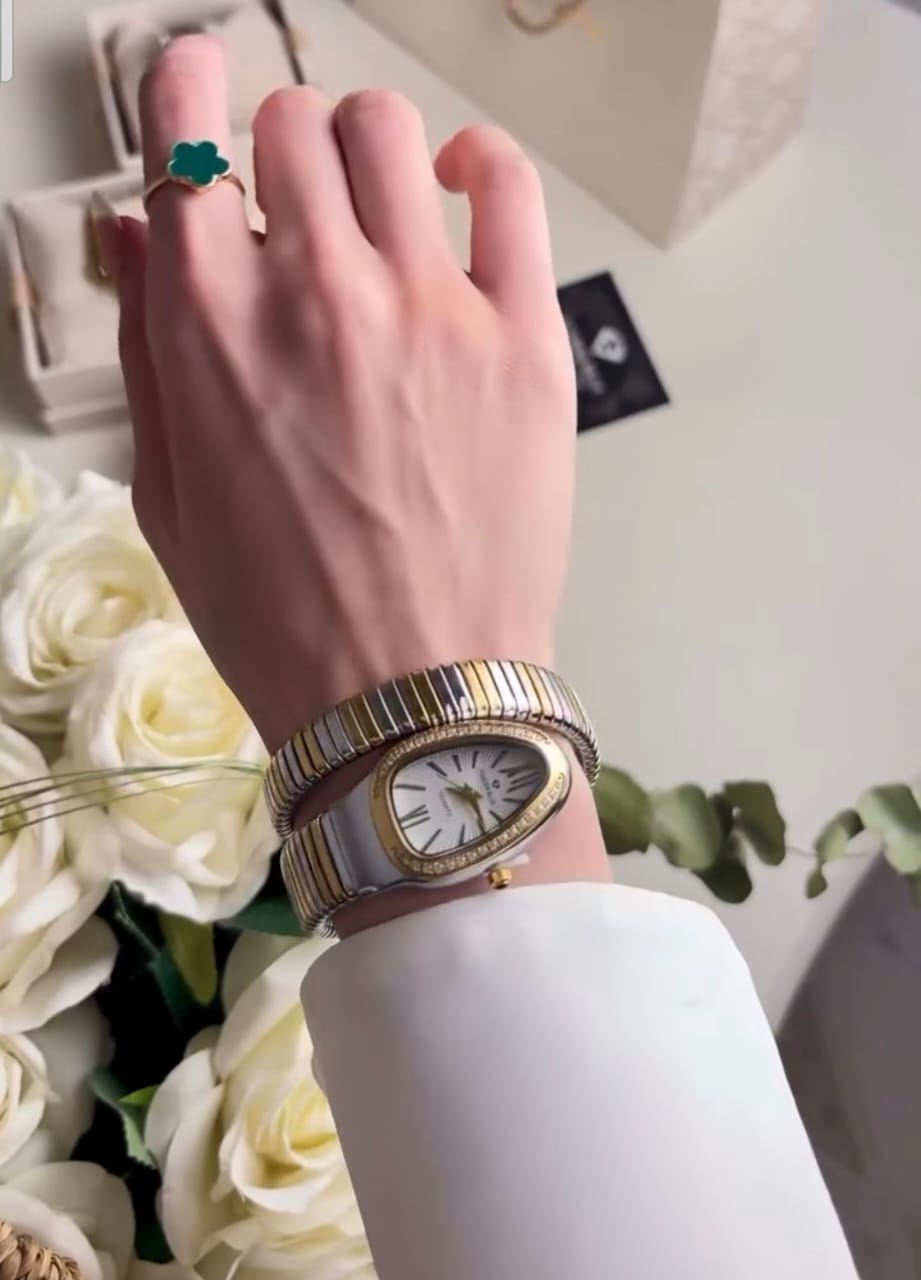 FanderBlue Snake Coil – Women's Luxury Gold Watch with Diamond Bezel & Coil Bracelet
