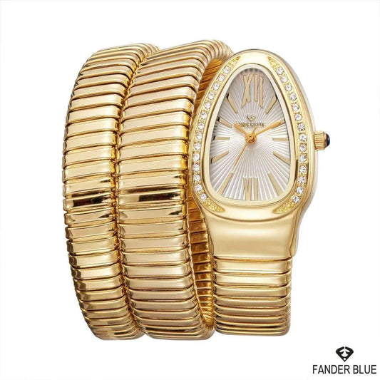 FanderBlue Snake Coil – Women's Luxury Gold Watch with Diamond Bezel & Coil Bracelet