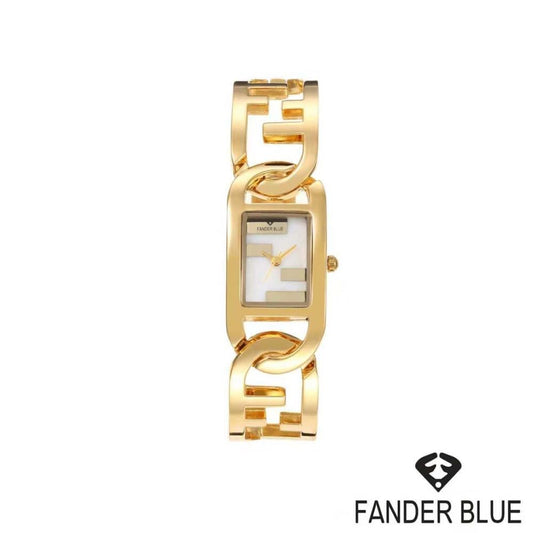 FanderBlue Gold Link – Women's Luxury Square Watch with White Dial & Gold Chain Bracelet