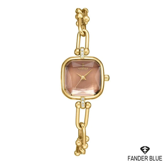 FanderBlue Gold Chain – Women's Luxury Square Watch with Crystal Dial