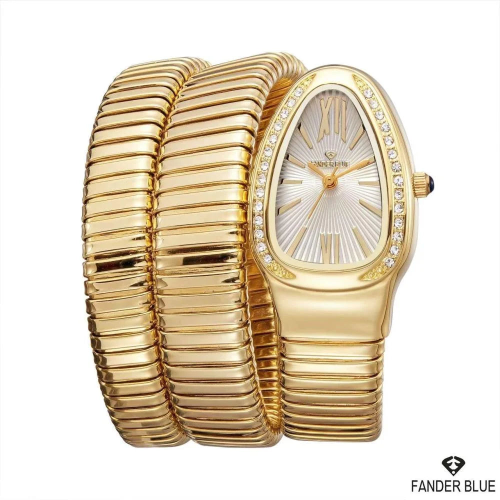 FanderBlue Snake Coil – Women's Luxury Gold Watch with Diamond Bezel & Coil Bracelet
