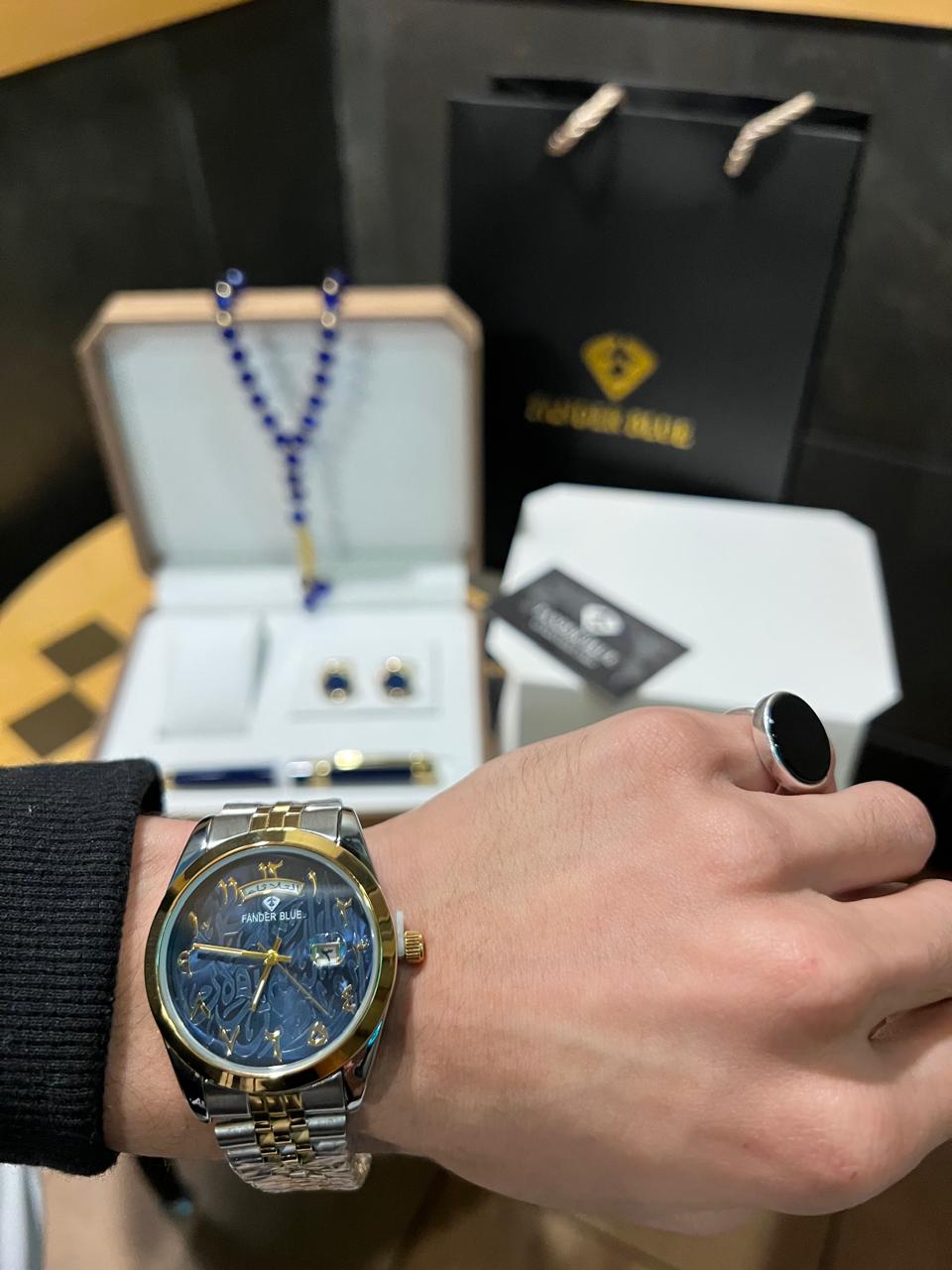 Fanderblue Royale – Luxury Watch Gift Set with Tasbih, Cufflinks & Pen